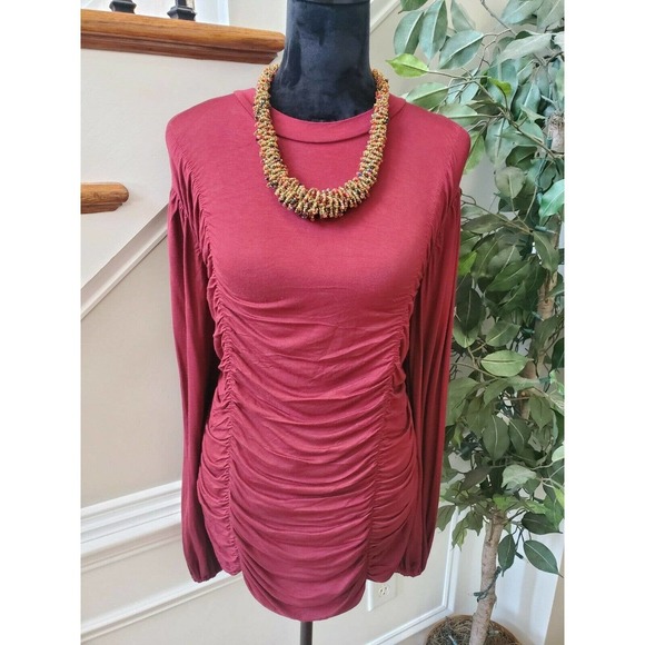 Grace Karin Womens Solid Red Rayon Round Neck Long Sleeve Casual Blouse Size 2XL - Picture 2 of 12